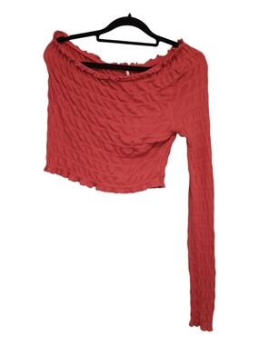 Free People Coral Textured One-Shoulder Crop Top